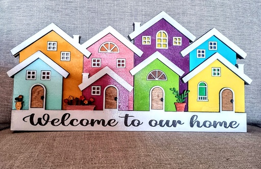 Colorful Row Houses Welcome Sign
