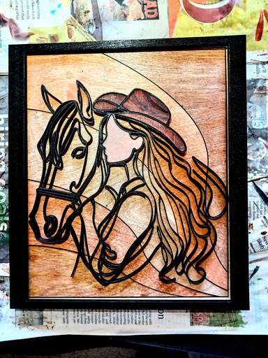 Cowgirl with Horse Linedrawing Wall Hanging